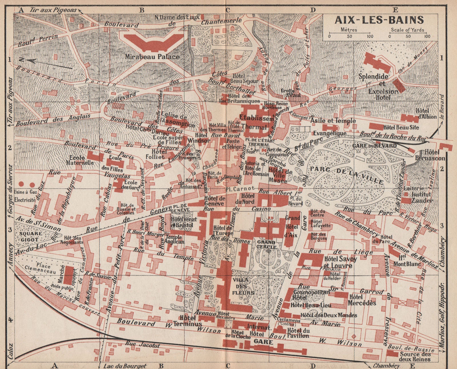 AIX-LES-BAINS. Vintage town city map plan. Savoie 1920 old antique chart